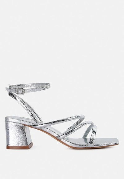 London Rag Right Pose Croc Mid Block Heel Casual Sandals In Silver