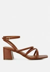 London Rag Right Pose Croc Mid Block Heel Casual Sandals In Tan