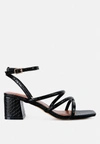 London Rag Right Pose Croc Mid Block Heel Casual Sandals In Black