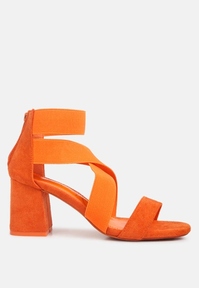 London Rag Elastic Strappy Block Heel Sandals In Orange
