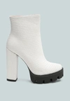 London Rag Moleski Textured Block Heeled Boots In White