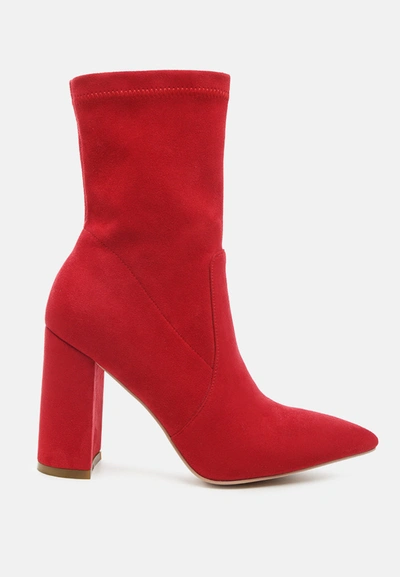 London Rag Zahara Faux Suede Block Heeled Boots In Red