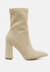 London Rag Zahara Pointed Block Heeled Boot In Beige
