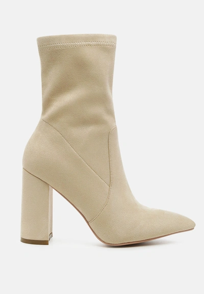 London Rag Zahara Pointed Block Heeled Boot In Beige
