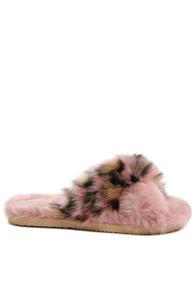 London Rag Chipmunk Times Fur Indoor Flats In Pink