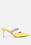 London Rag Greta Diamante Embellished Kitten Heel Sandals In Yellow