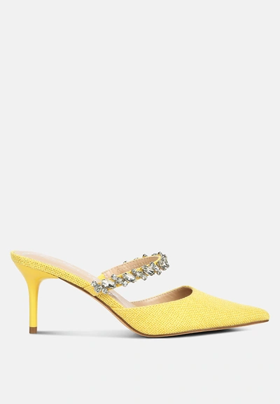 London Rag Greta Diamante Embellished Kitten Heel Sandals In Yellow