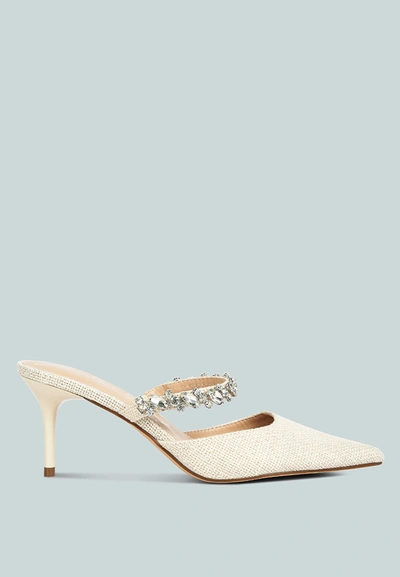 London Rag Greta Diamante Embellished Kitten Heel Sandals In Off White