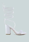 London Rag High Cult Strappy Tie-up Block Heels In White