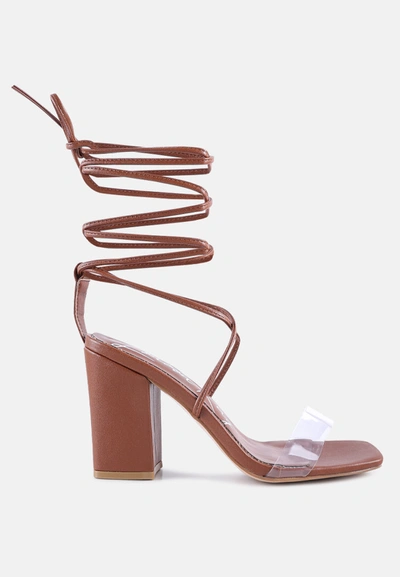 London Rag High Cult Strappy Tie-up Block Heels In Macchiato