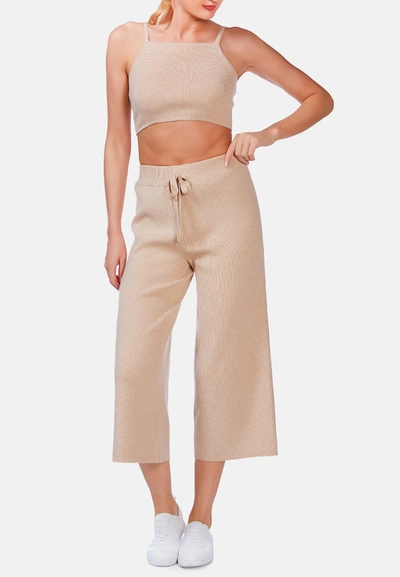 London Rag Solid Casual Drawstring Cropped Pants In Beige