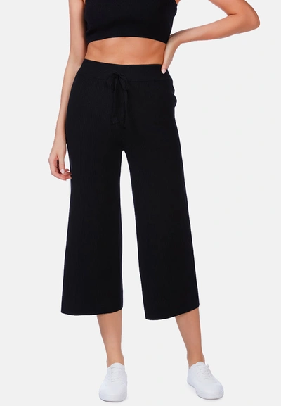 London Rag Solid Casual Drawstring Cropped Pants In Black
