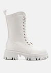 London Rag Drill Chunky White Lace-up Ankle Boot In White