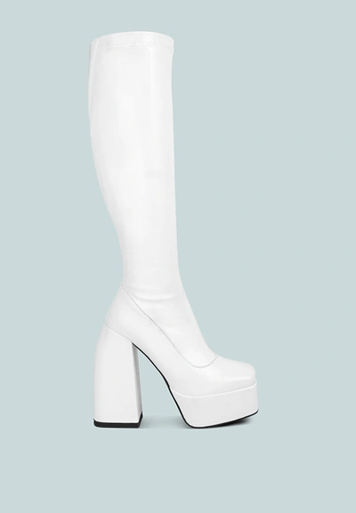 London Rag Fanning Platform Long Boots In White