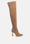 London Rag Brandy Faux Suede Over The Knee High Heeled Boots In Brown