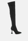 London Rag Brandy Faux Suede Over The Knee High Heeled Boots In Black