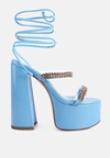 London Rag Indulgence Metal Chain Lace Up Chunky Sandals In Blue