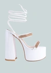 London Rag Indulgence Metal Chain Lace Up Chunky Sandals In White