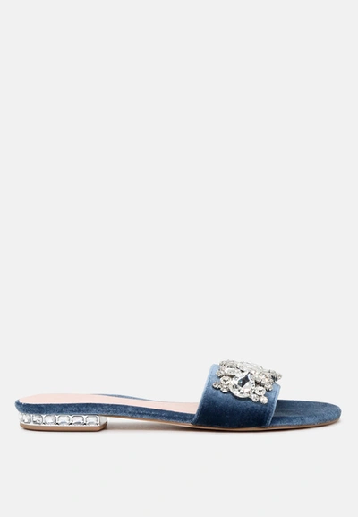 London Rag Sally Women's Blue Flat Embellished Sandals