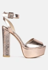 London Rag Rager Peep-toe High Platform Block Sandals In Gold