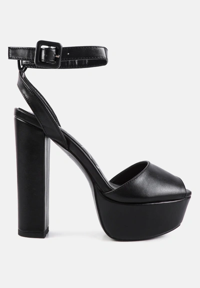 London Rag Rager Peep-toe High Platform Block Sandals In Black