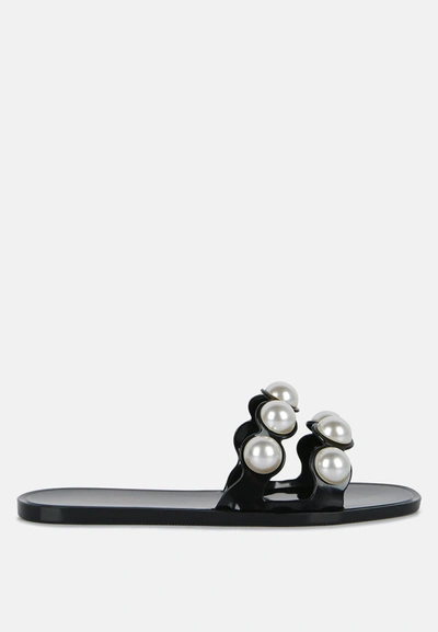 London Rag Pearla Faux Pearl Detail Jelly Flats In Black