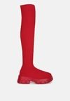 London Rag Loro Stretch Knit Knee High Boots In Red