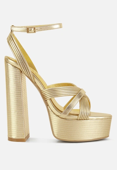 London Rag Splendid Patent Leather Cross Strap High Heeled Sandals In Gold