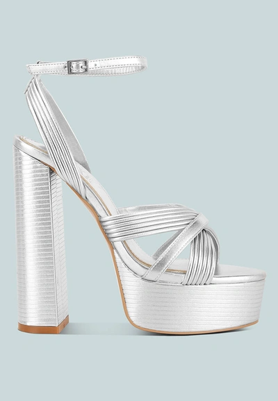 London Rag Splendid Patent Leather Cross Strap High Heeled Sandals In Silver