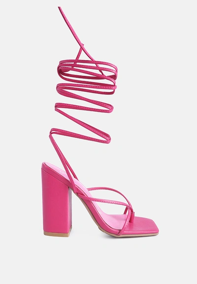 London Rag Pole Dance Lace Up Block Heeled Sandal In Pink