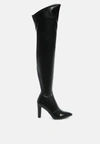 London Rag Riggle Patent Pu Stiletto Long Boots In Black