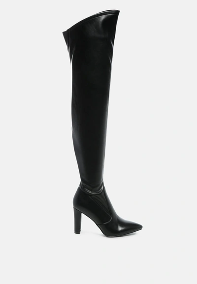 London Rag Riggle Patent Pu Stiletto Long Boots In Black