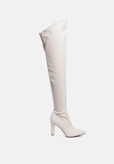 London Rag Zade Thigh High Long Boots In Stretch Patent Pu In Brown