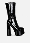 London Rag Vinkele Patent Pu High Block Heeled Ankle Boot In Black