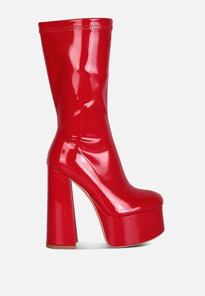 London Rag Vinkele Patent Pu High Block Heeled Ankle Boot In Red