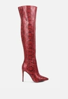 London Rag Catalina Snake Print Stiletto Knee Boots In Red