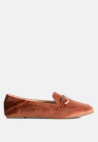 London Rag Velvet Metal Show Detail Loafers In Brown