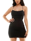 City Studio Juniors Womens Ruched Mini Bodycon Dress In Black