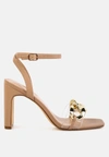 London Rag Bottom Kiss Chain Strap Italian Block Heel Sandals In Brown