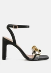 London Rag Bottom Kiss Chain Strap Block Heel Sandals In Black