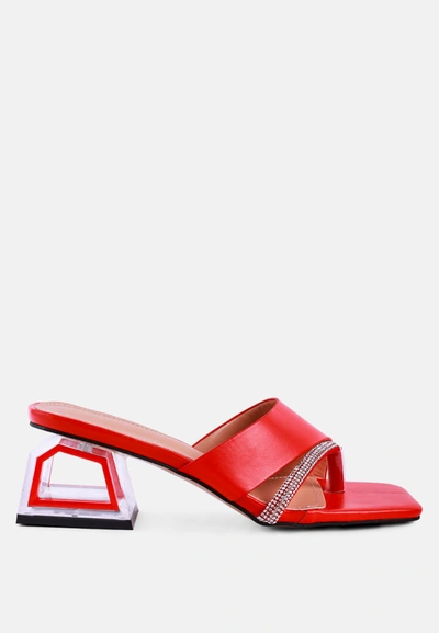 London Rag Gofly Rhinestone Embellished Clear Heel Sandals In Red