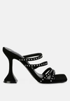 London Rag Face Me Studded Mid Heel Multi Strap Sandals In Black