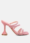 London Rag Face Me Studded Mid Heel Multi Strap Sandals In Pink