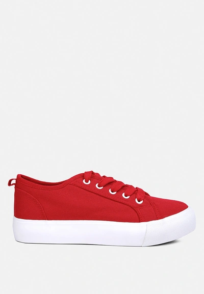 London Rag Glam Doll Knitted Sliver Platform Sneakers In Red