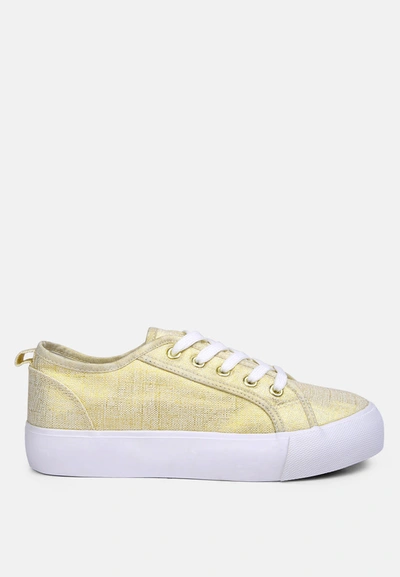 London Rag Glam Doll Knitted Sliver Platform Sneakers In Yellow
