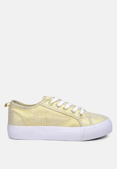 London Rag Glam Doll Knitted Sliver Platform Sneakers In Gold