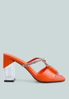 London Rag Fineapple Crystal Loop Mid Heel Sandals In Orange