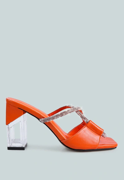London Rag Fineapple Crystal Loop Mid Heel Sandals In Orange