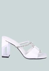 London Rag Fineapple Crystal Loop Mid Heel Sandals In White