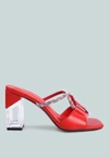 London Rag Fineapple Crystal Loop Mid Heel Sandals In Red